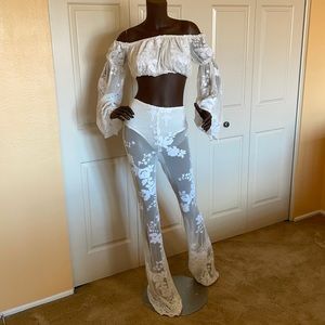 White sequin & mesh set, NWOT